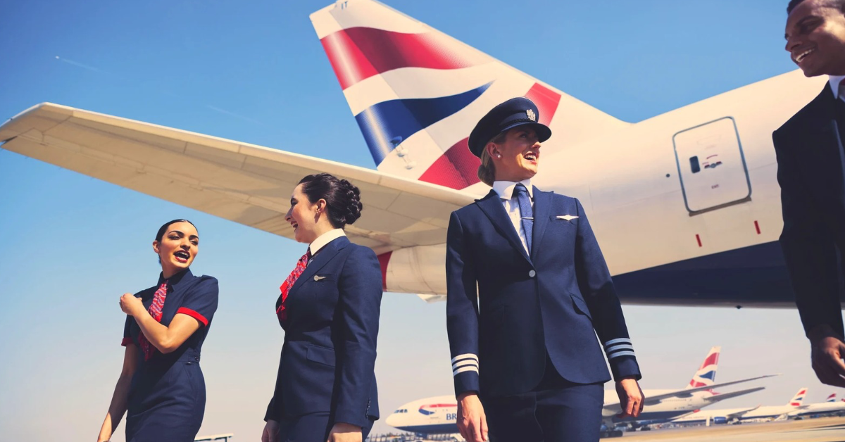 British Airways cabin crew standing beside aircraft at Heathrow Airport in 2026