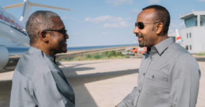 Aliko Dangote and Ethiopian Prime Minister Abiy Ahmed inspect the $4 billion fertiliser plant project site in Gode, Ethiopia.