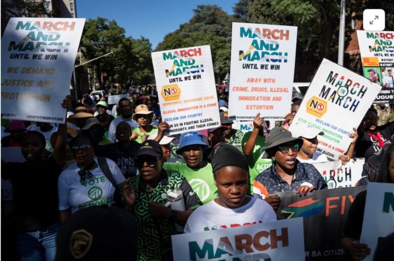 Nigerian citizens in South Africa gather amid rising protests, seeking government-assisted evacuation back to Nigeria.
