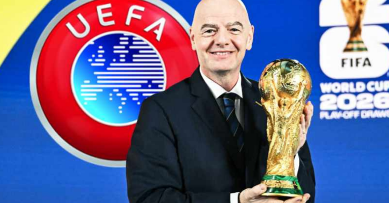 Gianni Infantino speaking during an official FIFA event as debate over FIFA governance intensifies.