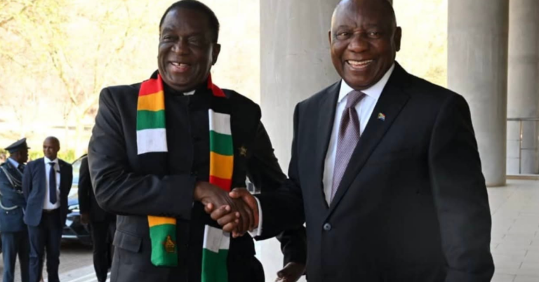 Cyril Ramaphosa and Emmerson Mnangagwa at the South Africa-Zimbabwe Bi-National Commission in Pretoria