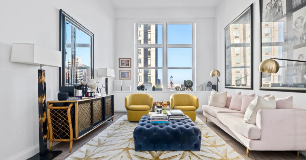 Nicola Peltz Beckham and Brooklyn Beckham’s minimalist Beverly Hills living room with natural light and sheer curtains